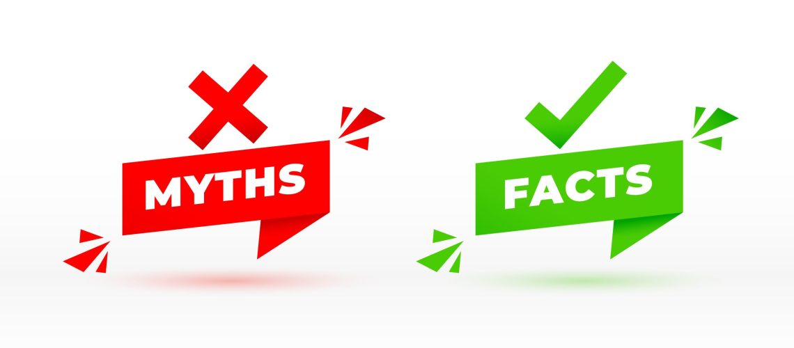 myths vs facts with a tick and a cross origami style vector